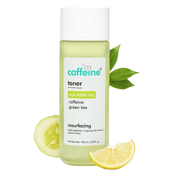 mCaaffeine Alcohol Free Green Tea Face Toner for Pore Tightening & Improving Skin Texture | Toner With Fruit-AHA Mix & Caffeine for Glowing Skin | For All Skin Types